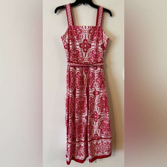Talbots Dresses & Skirts - Talbots Tie Waist Pink and White Maxi Dress with elegant medallion print 6P